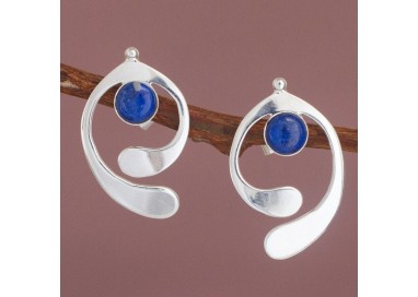 Ojo Cósmico Rosa: Aretes de plata con piedra semipreciosa cuarzo rosa
